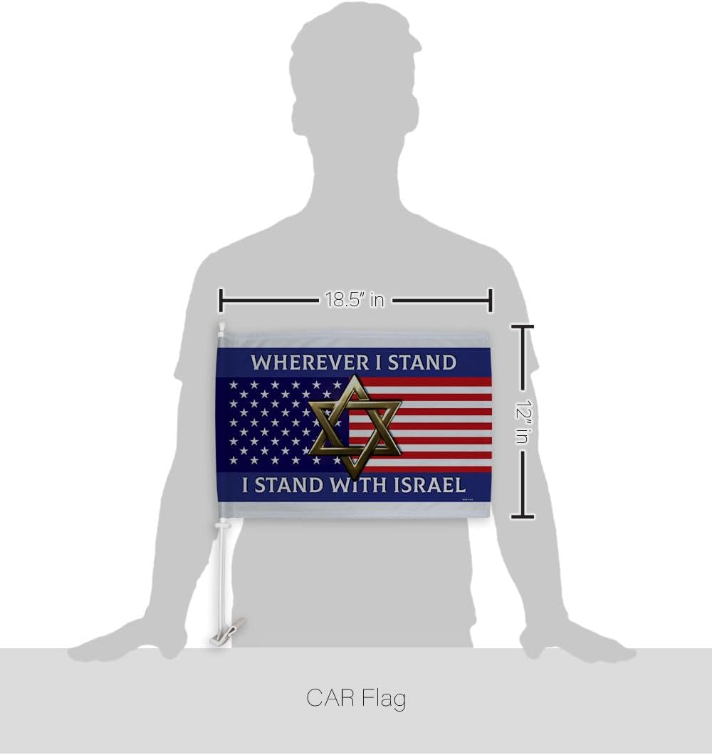 I Stand with Israel Decoraciones Bandera de Israeli para Carros para Ventana de Coches Clip de Soporte Automático Pequeño Cartel de 12 x 18