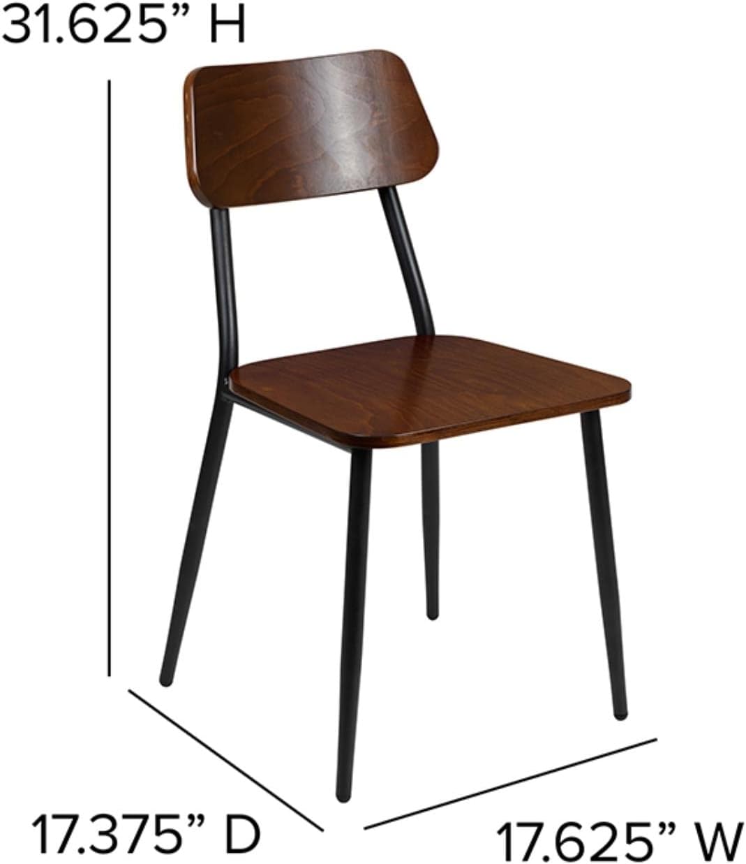 Flash Furniture Lincoln – Silla de comedor industrial apilable con marco de acero plomizo y asiento de madera rústica, juego de 2