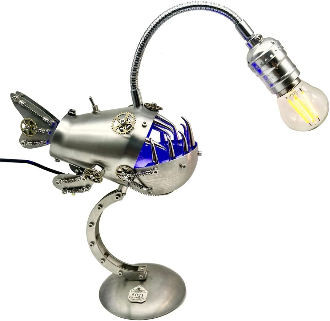 Rompecabezas de metal 3D, kit de manualidades para manualidades, modelo de lámpara de escritorio de pez pescador de metal 3D, para aliviar el estrés