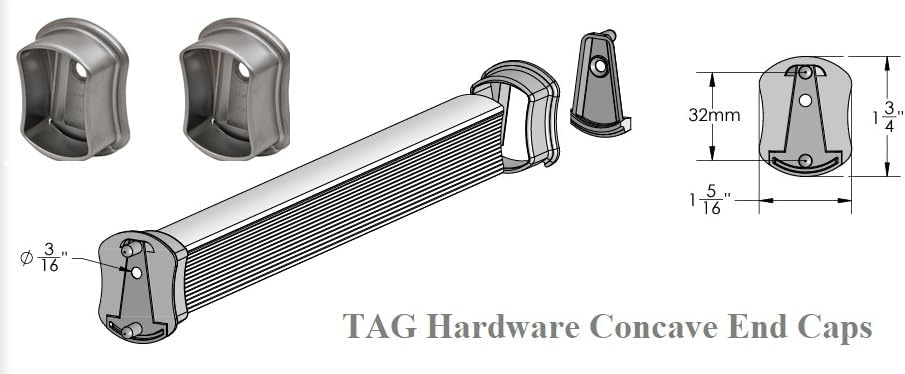 TAG Hardware – 1 par de bridas de soporte de extremo cóncavo para armario (aluminio mate)