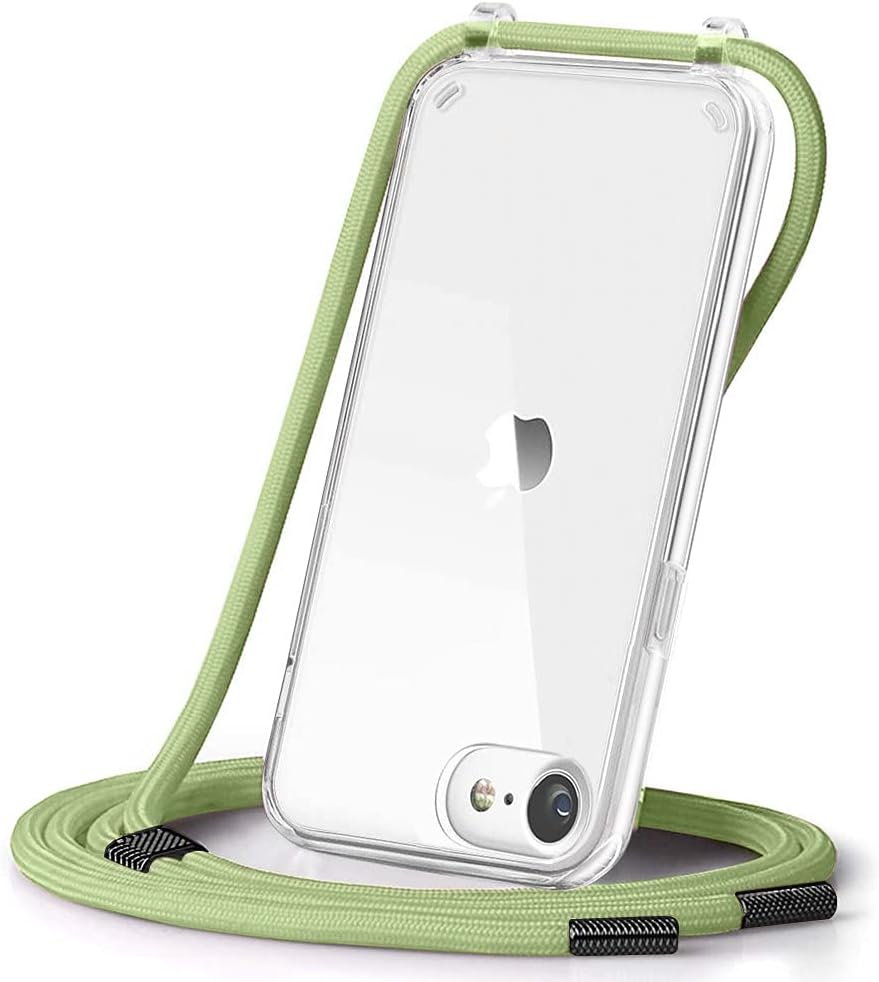 CAROKI Funda transparente para iPhone SE 2022, funda cruzada para teléfono iPhone 78 con correa ajustable de nailon para el cuello, soporte
