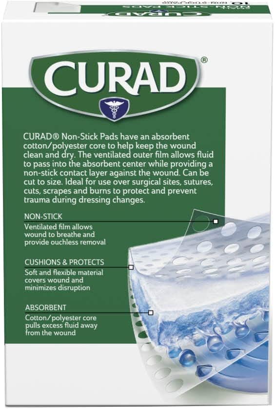 Curad Almohadillas antiadherentes, 2 x 3 pulgadas, 10 unidades