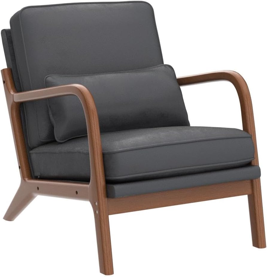 Karl home Silla decorativa moderna de mediados de siglo con almohada de tela bronceadora con marco de madera maciza y cojín suave para sala de