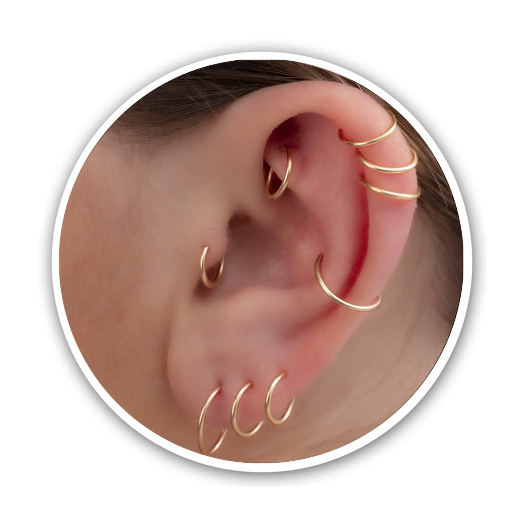 Set Of Two Gold Huggie Hoop Earrings for Women – 14K Gold Filled Lobe Hoop Jewellry, 18G Gold Earrings (Gold, 14mm 18 gauge  1 pair)