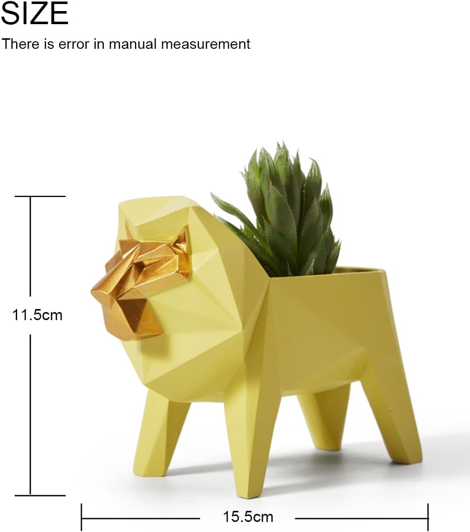 HAUCOZE Maceta para suculentas de cactus, estatua de león, figura decorativa de animales para el hogar, regalos de cumpleaños, arte, polirresina,