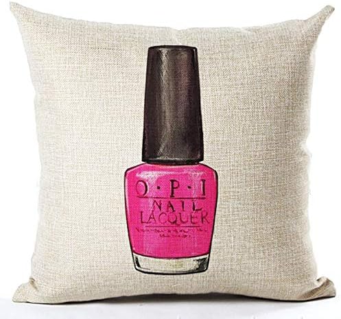 Unkyoo Juego de 4 fundas de almohada decorativas para maquillaje y esmalte de uñas de algodón y lino con patrón de lápiz labial, funda de almohada