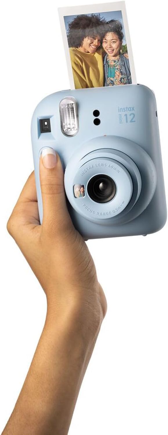 Fujifilm Cámara instantánea Instax Mini 12 azul pastel + funda personalizada mínima + película Fuji Instax 20 hojas paquete doble