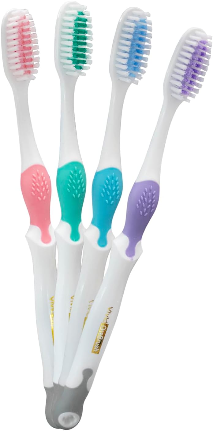 Vivid OraBrush – Cepillos de dientes de filamento de nailon de alta calidad, cerdas de goma, limpiador de lengua integrado, paquete de 12