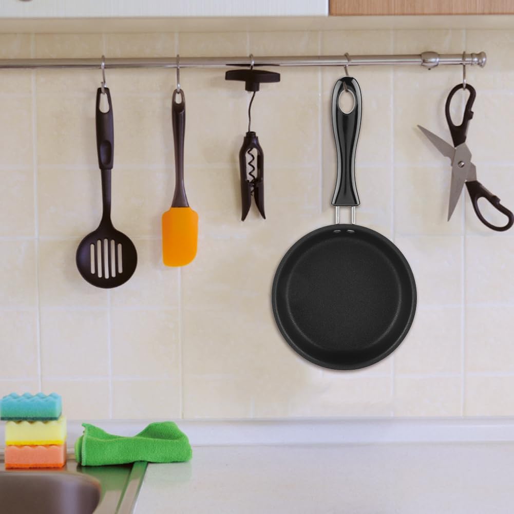 Mini sartén, sartén antiadherente para servir huevos, tortilla redonda, sartén individual, anti calor, goma larga, pequeñas sartenes pequeñas,