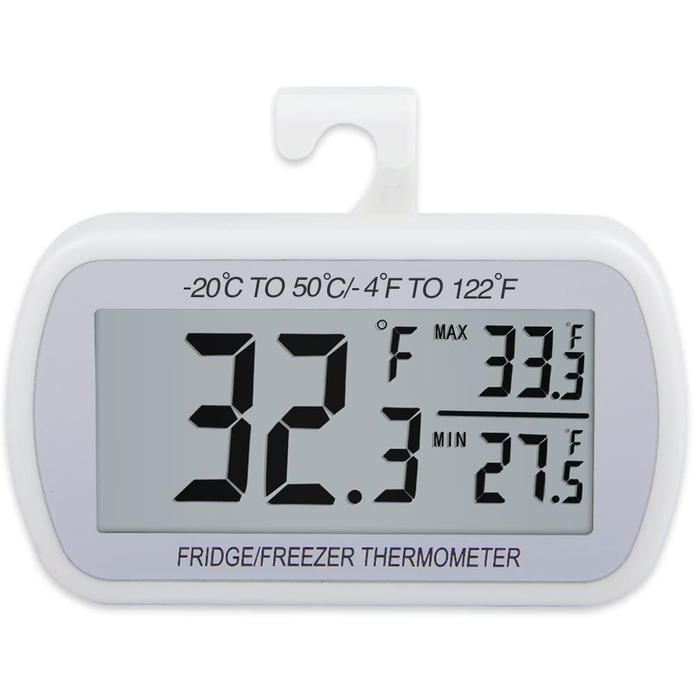 Termómetro digital impermeable para frigorífico LCD grande, termómetro de habitación con parte trasera magnética, sin volantes fáciles de leer