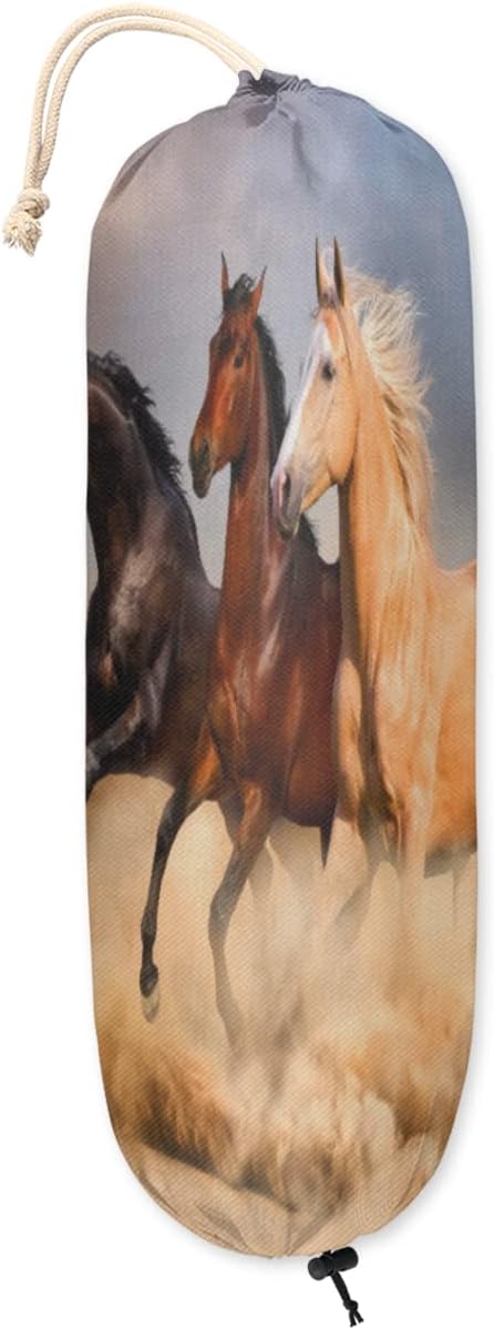 Soporte de bolsa de plástico reutilizable para caballos corriendo de animales, soporte para bolsa de comestibles, lavable, organizador de bolsas de