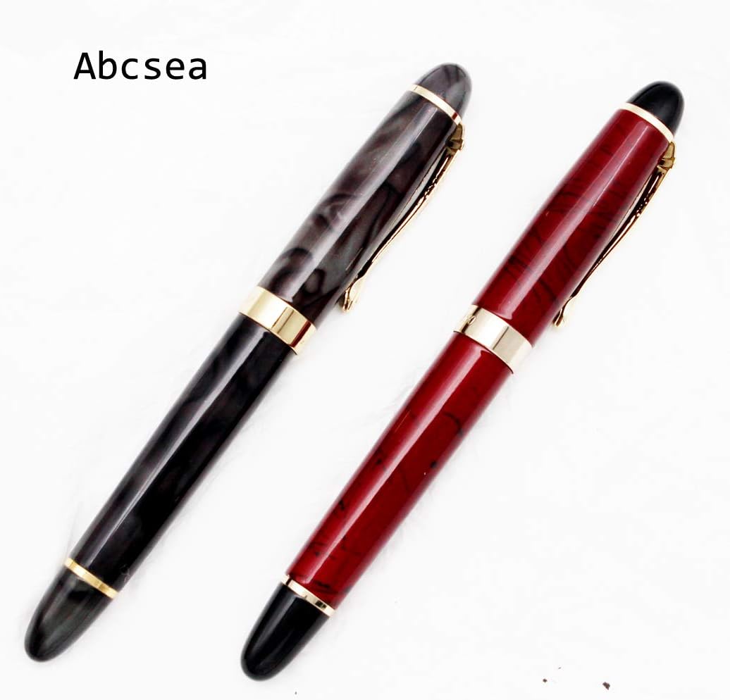 Juego de 2 bolígrafos Jinhao 450 de punta fina, color negro medio (flor verde y hierba roja), con 5 recambios estándar negros de 0.020 in