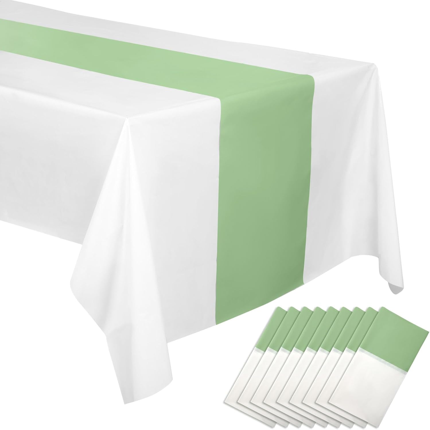 Thyle Mantel de plástico verde salvia de 108 x 54 pulgadas, desechable, rectangular, impermeable, decorativo para boda, graduación, cumpleaños,