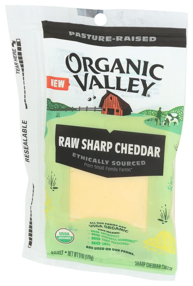 Organic Valley Cheddar afilado crudo en rodajas orgánicas, 6 onzas