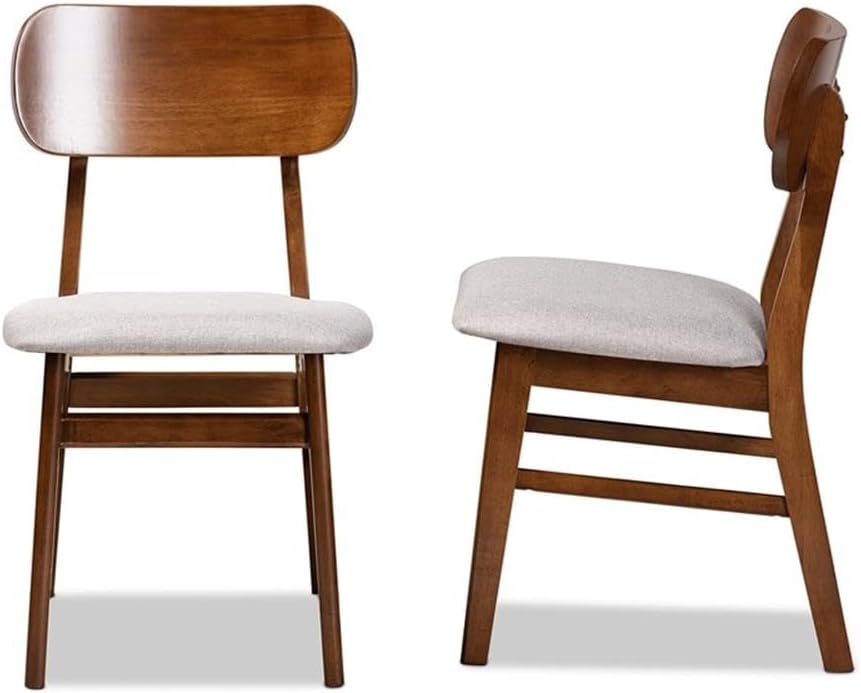 Baxton Studio Euclid Mid-Century – Juego de sillas de comedor de 2 piezas con tapizado de tela gris y acabado marrón nogal