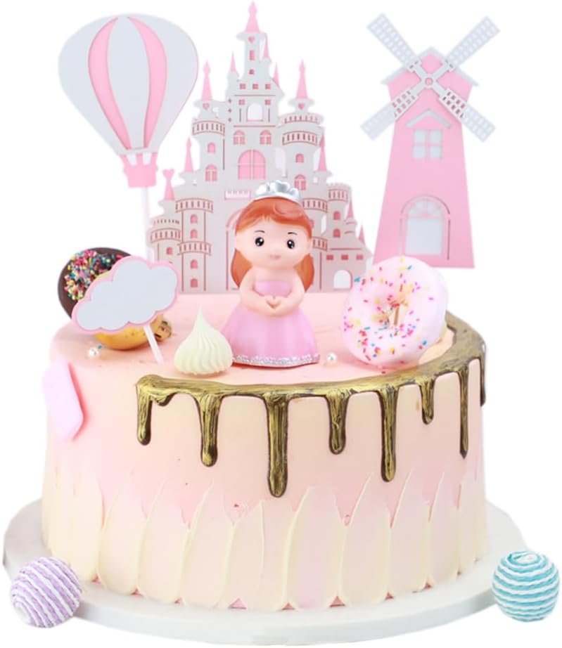 10 figuras de princesa para niña, castillo, decoración de princesa, decoración de pastel de dibujos animados, rosa, decoración de fiesta de feliz