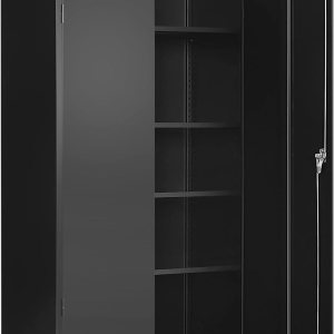 Pataku Armarios de almacenamiento de garaje, gabinete de metal negro con puertas y estantes de bloqueo, gabinete de herramientas de acero de 72.5 x Pataku Armarios de almacenamiento de garaje, gabinete de metal negro con puertas y estantes de bloqueo, gabinete de herramientas de acero de 72.5 x
