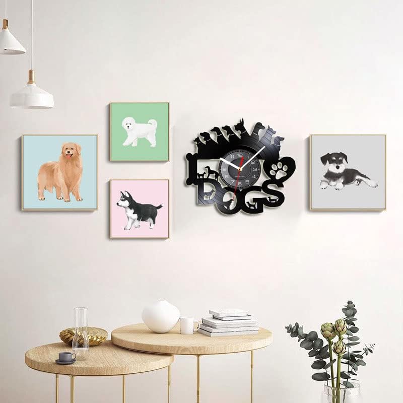 Reloj de pared de vinilo, diseñado para mascotas y perros, con función de luz nocturna LED, es un regalo para los amantes de las mascotas.