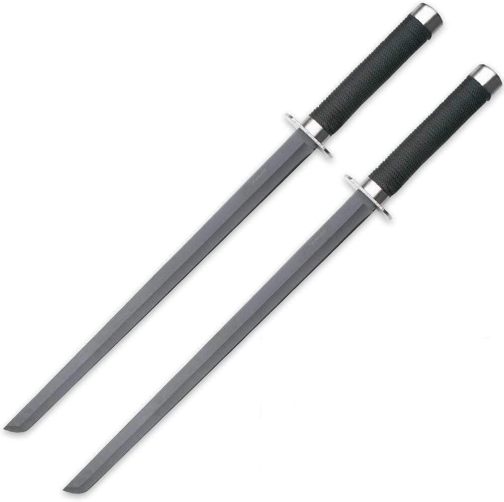 UNITED CUTLERY Double Strike – Juego de espada ninja doble con funda de arnés para el hombro, cuchillas de acero inoxidable, puntos Tanto puntos,