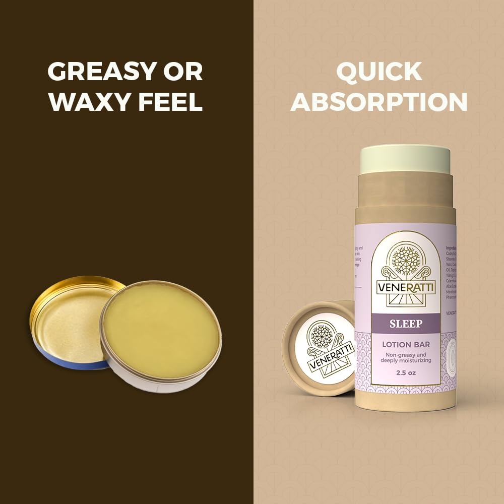 VENERATTI Lotion Bar – Aroma para dormir, vegano, fabricado en los Estados Unidos, productos respetuosos con el medio ambiente, absorción rápida, no