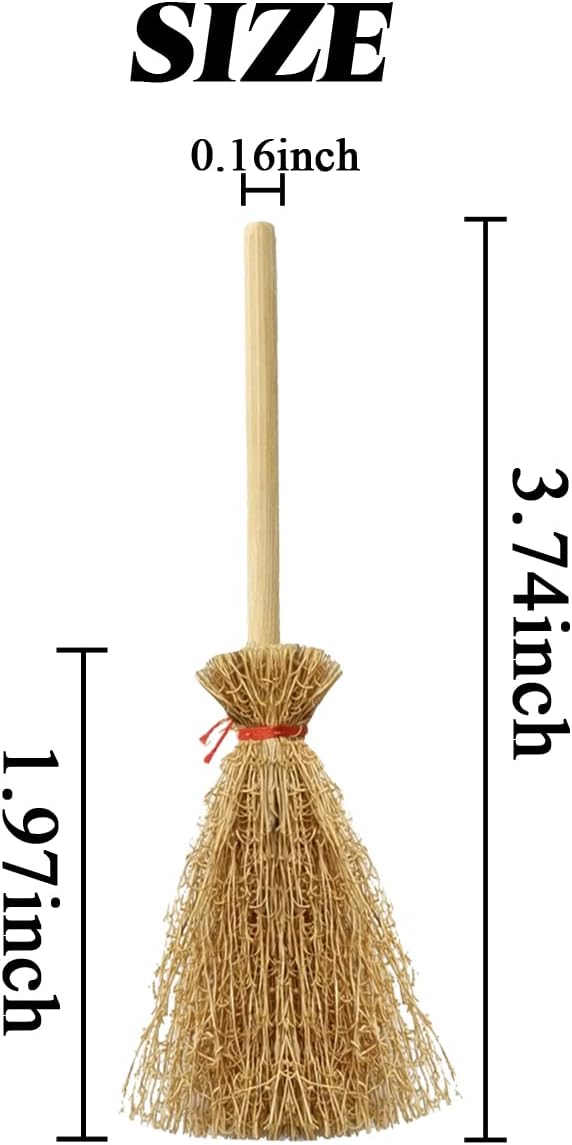 TIHOOD 50 piezas de mini escobas colgantes de pajilla, decoración artesanal, escobas artificiales en miniatura, escobas de bruja de simulación para