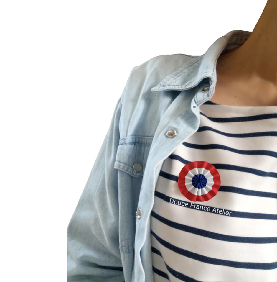 Broche Cocarde française tricolore – Révolution française – Rosette républicaine – Made in France – Bleu Blanc Rouge (M)