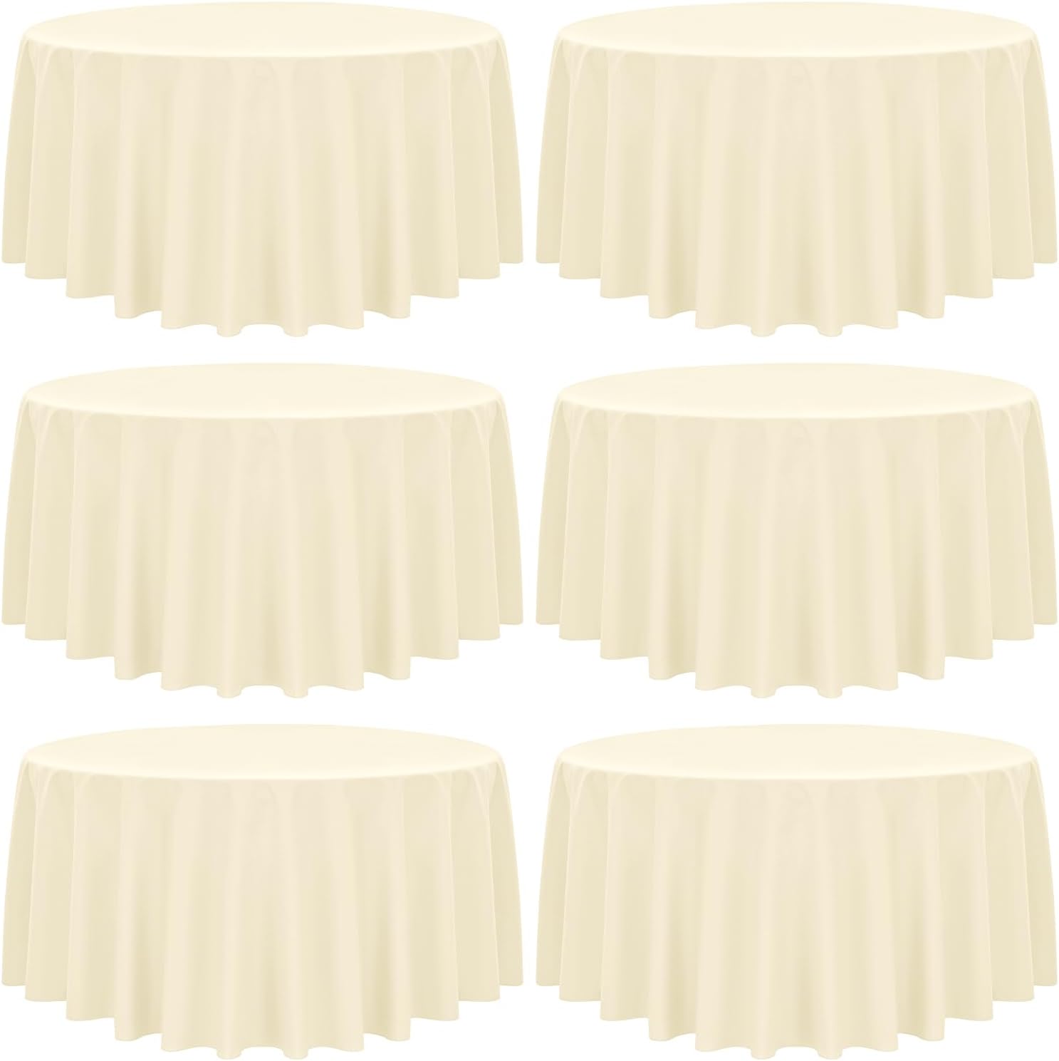 Paquete de 6 manteles redondos de poliéster de 60 pulgadas, color beige, resistentes al agua, manteles redondos lavables para fiestas, recepciones