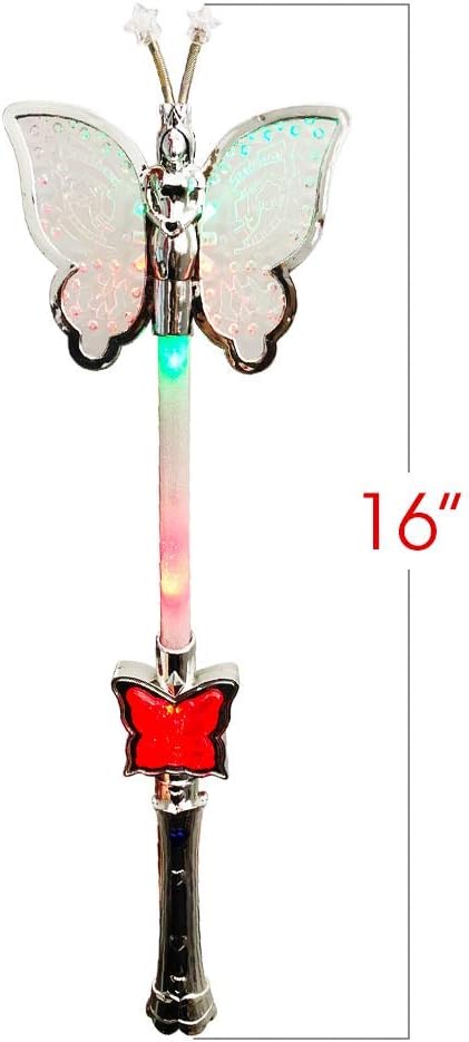 ArtCreativity Bastón de mariposa giratorio multicolor con mango LED, varita de mariposa iluminada de 16 pulgadas para niños, divertido accesorio de