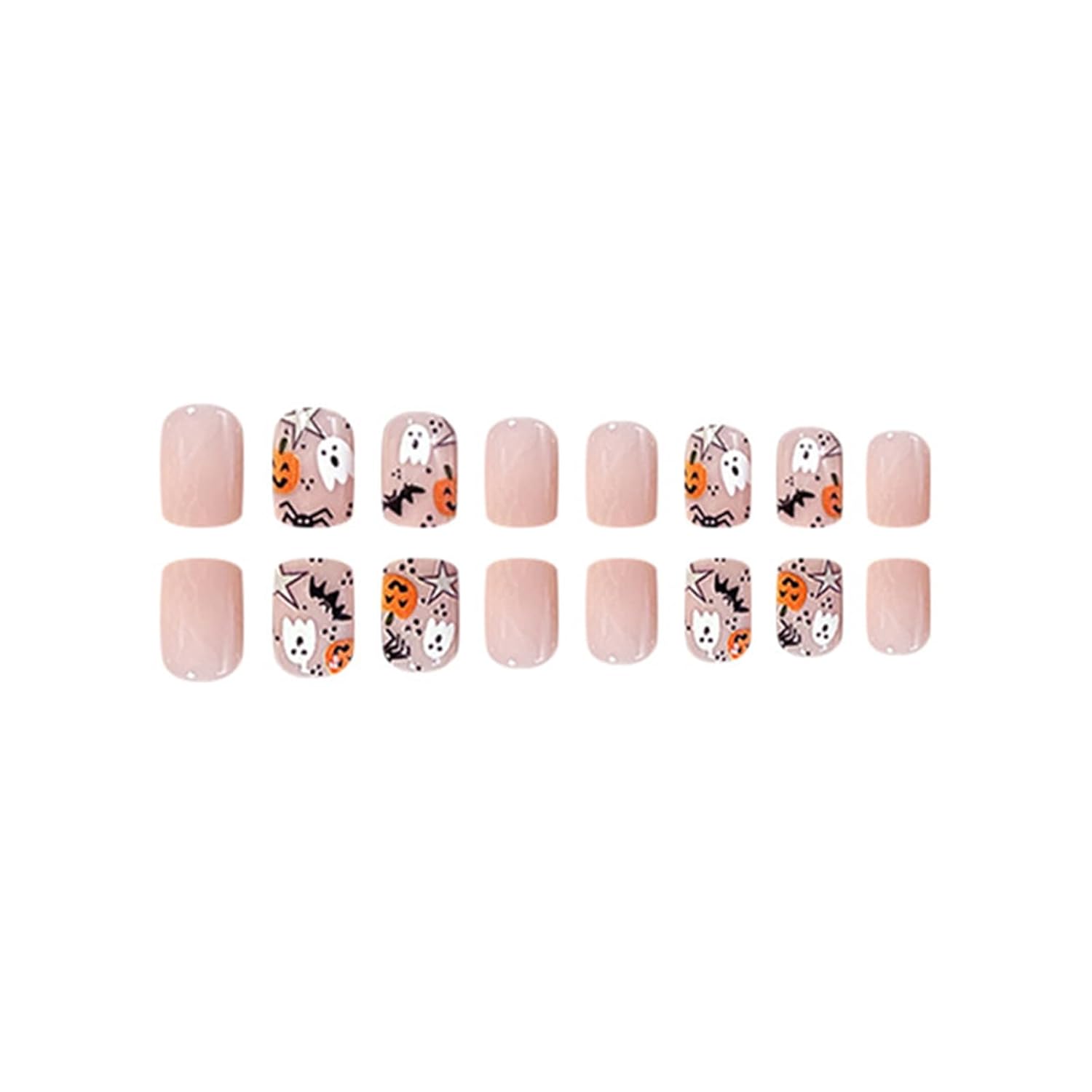 Uñas postizas de Halloween, uñas cortas a presión, uñas postizas cuadradas, fantasma, calabaza, araña, uñas acrílicas, uñas adhesivas brillantes de