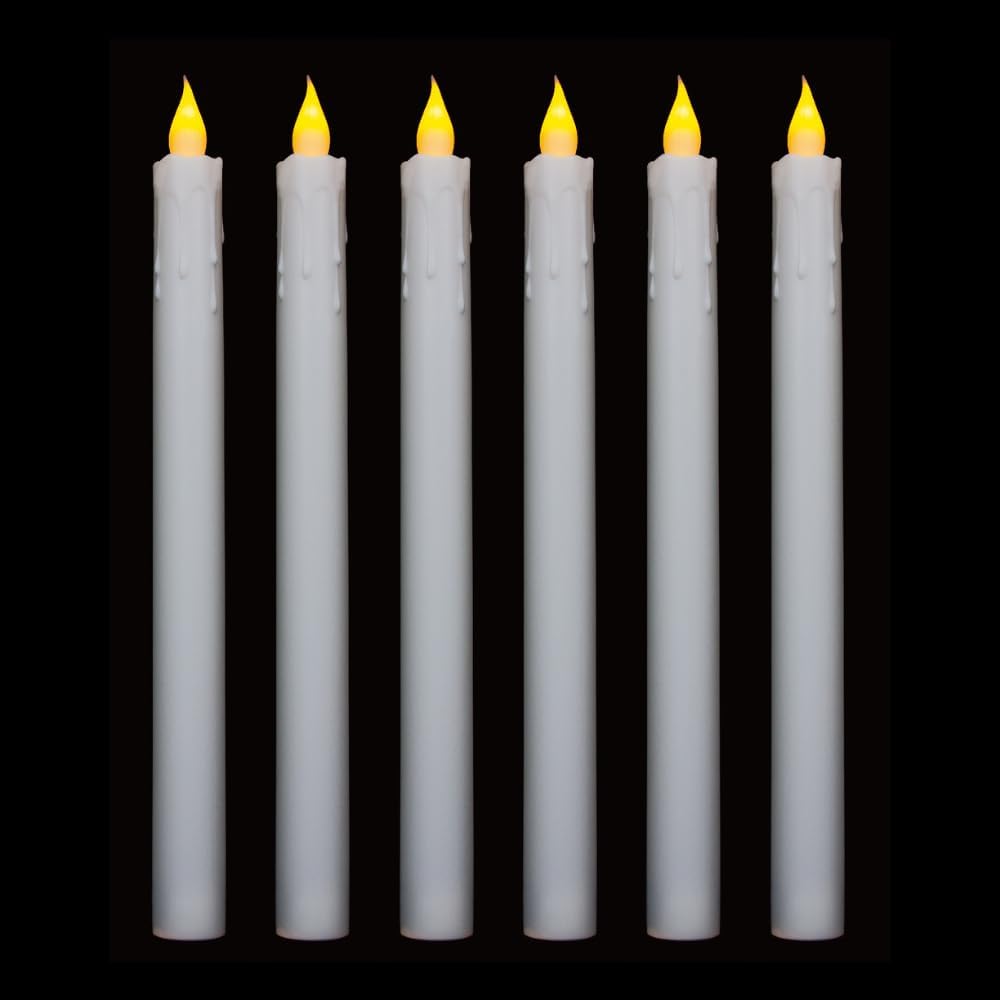 Velas cónicas parpadeantes sin llama de un solo uso, velas LED para ventana, funcionan con pilas, color blanco, juego de 6 para decoración de