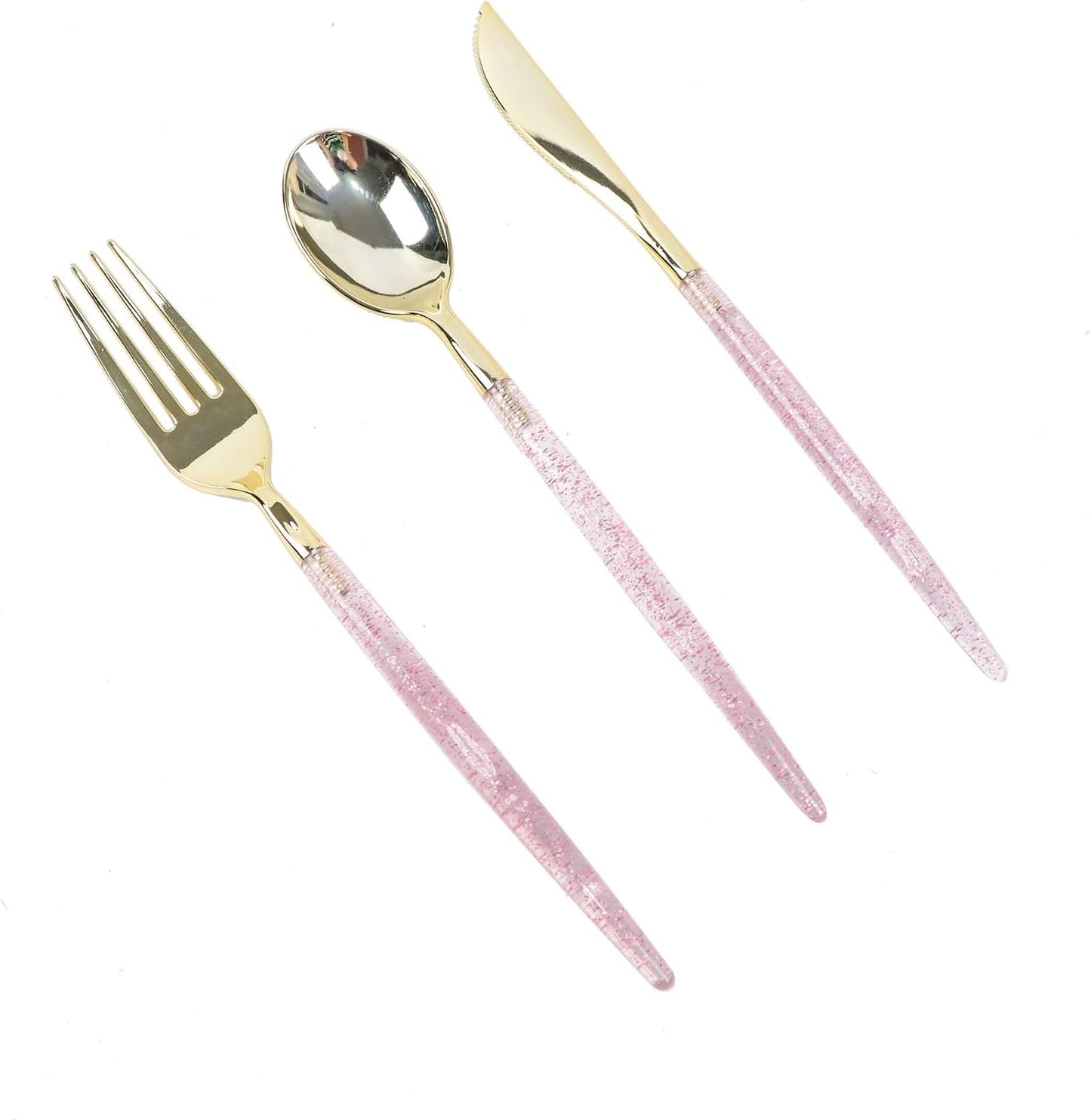 Efavormart – Juego de cubiertos desechables de 8 pulgadas, color oro rosa con purpurina, cubiertos de plástico para bodas, eventos y banquetes