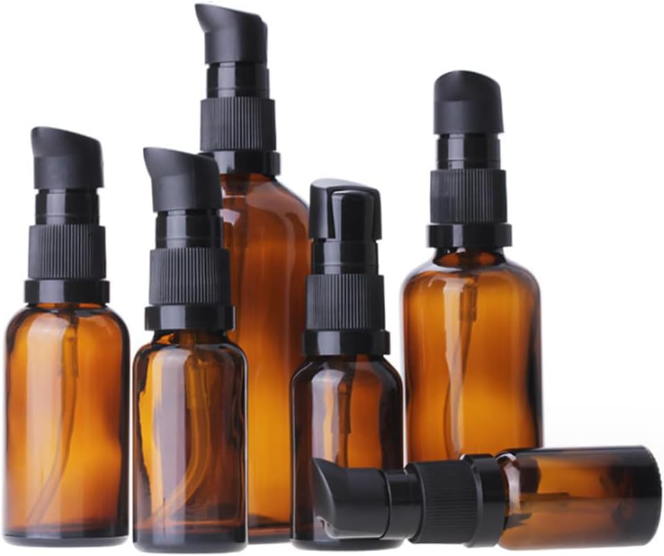 6 botellas de loción de vidrio ámbar de 1.0 fl oz1 oz vacías recargables para maquillaje cosmético, tamaño de viaje, dispensador de frascos para