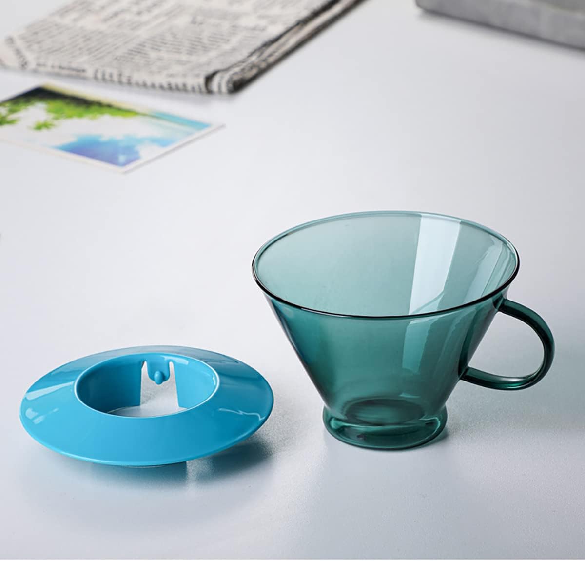 Bicuzat Cafetera de vidrio colorida para verter sobre la cafetera con asa, juego de cafetera y filtro de café, juego de filtros de olla verde de
