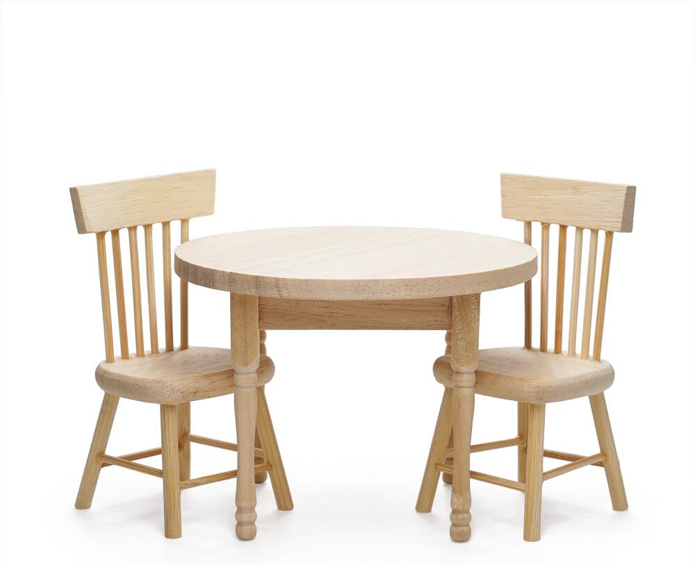 Odoria Mesa de comedor en miniatura 112 y 2 sillas, accesorios para muebles de cocina, Burlywood