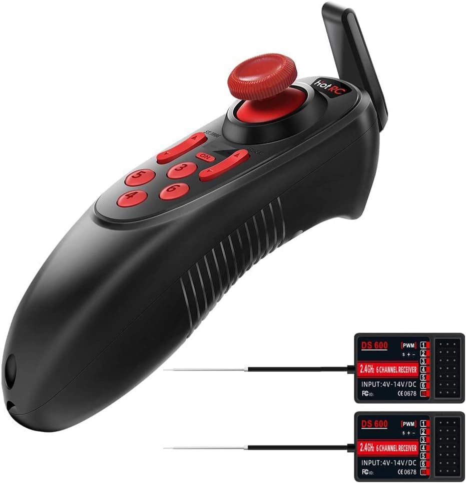 HOTRC DS-600 6CH 2.4GHz Transmisor RC y receptor control remoto con DS 600 PWM 6 canales receptor para barco RC (con 2 receptores)
