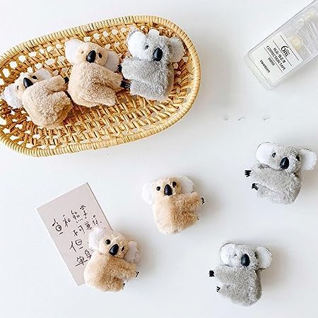 Pinzas para el pelo de koala de felpa gris, lindo clip de pelo de garra de pelo con clip, decoración de cola de caballo, horquilla de dibujos