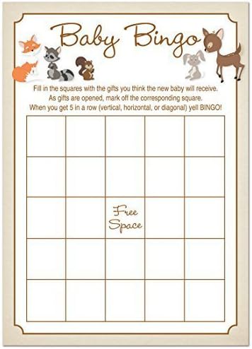 Tarjetas de bingo para baby shower de animales del bosque de 24 unidades