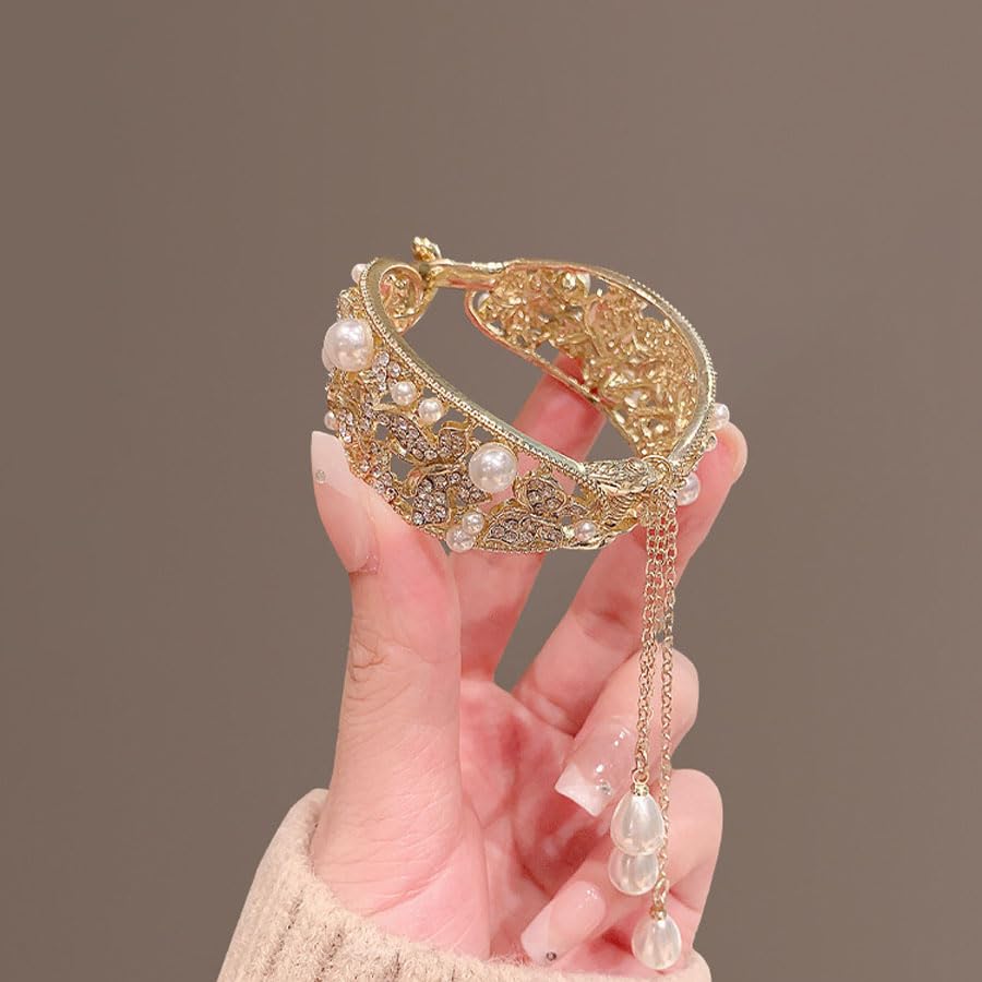 2 pinzas para el pelo con perlas de diamantes de imitación, mariposa alta cola de caballo fija, decoración de borla para novia, boda, fiesta, baile