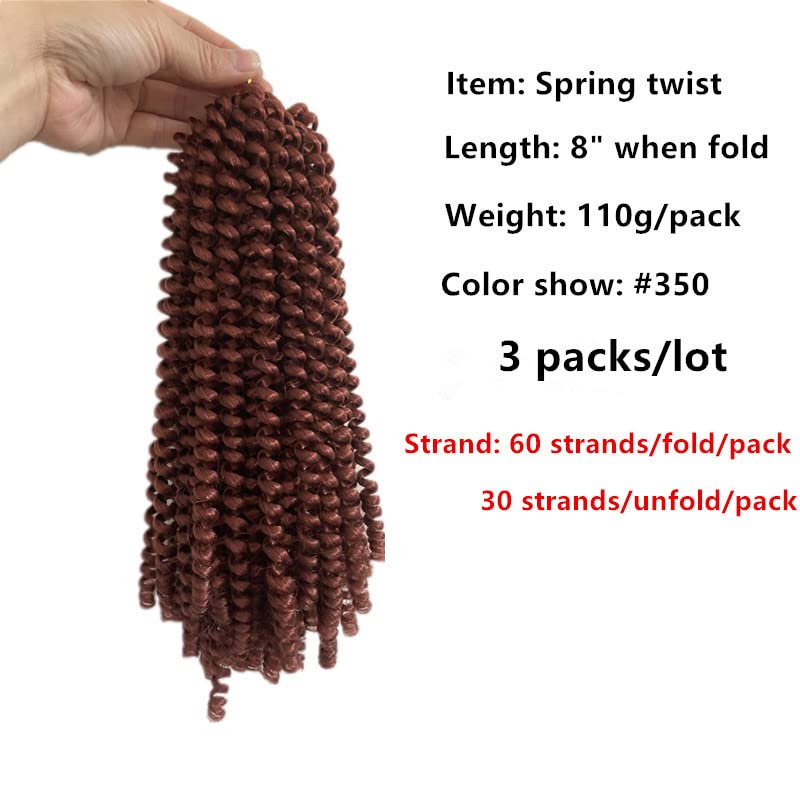 Paquete de 3 extensiones de cabello sintético con giro de resorte de 8 pulgadas, 3 paqueteslote de extensiones de cabello trenzado con rebote (8