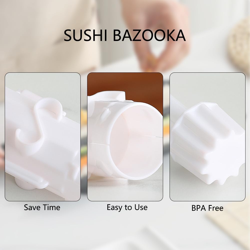 Bazooka de sushi con tapete de bambú para sushi, kit de fabricación de sushi para principiantes para la familia, 2 piezas
