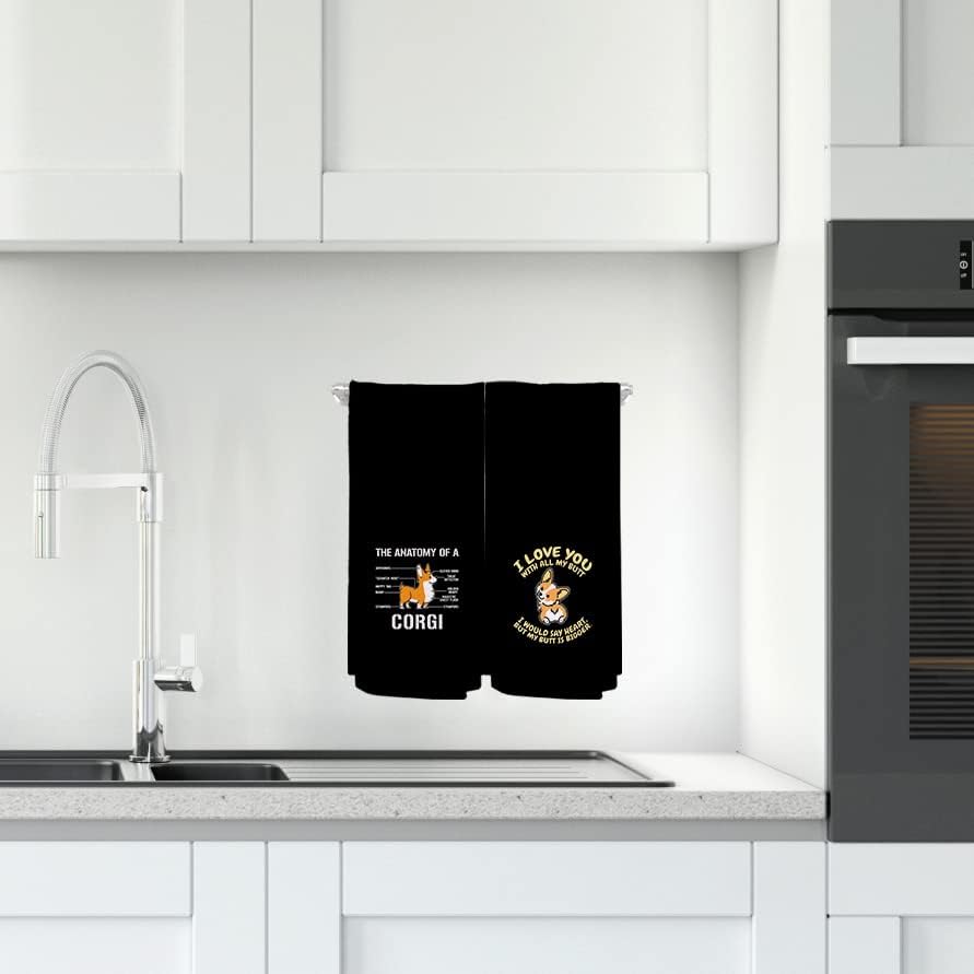 NEGIGA Juego de 4 paños de cocina de Corgi de dibujos animados de 24 x 16 pulgadas, divertidos paños de mano decorativos para dormitorio, cocina,