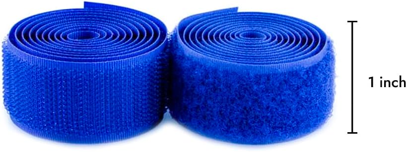 Cinta de gancho y bucle de 1 pulgada de ancho, color azul real, no adhesiva, 1 yarda de longitud, cinta de nailon azul, juego de sujetadores de tela