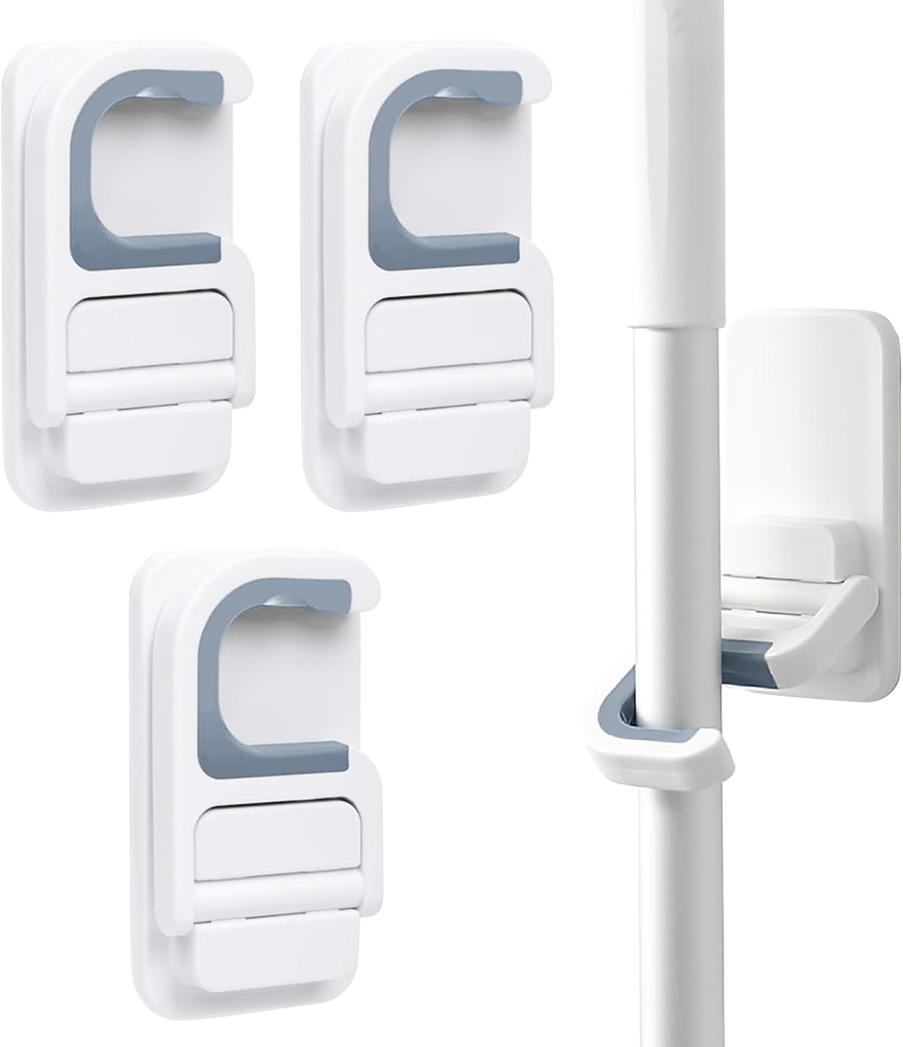 3 soportes para trapeador, soporte de escoba montado en la pared, agarradores de escoba y trapeador, autoadhesivo, sin perforaciones,