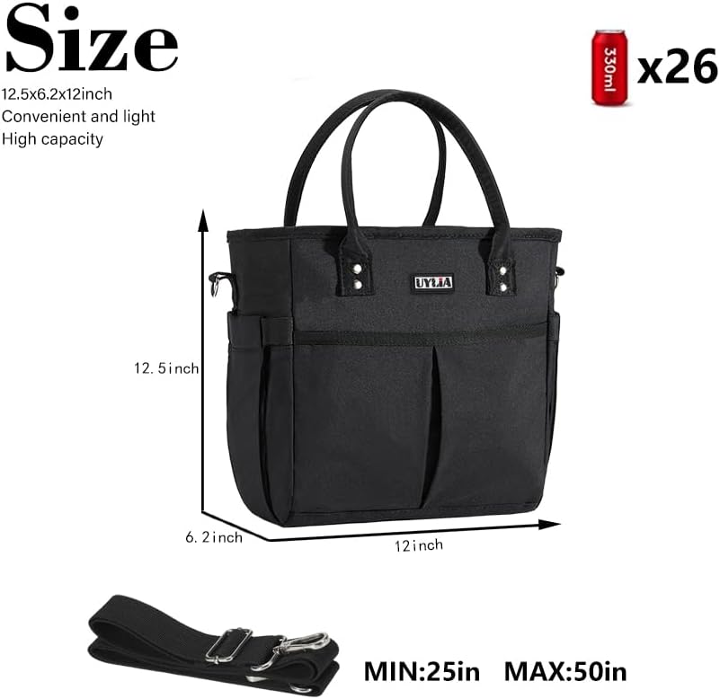 Bolsas de almuerzo para mujer, bolsa de almuerzo aislada con correa ajustable para el hombro, lonchera con soporte para bebidas para adultos y