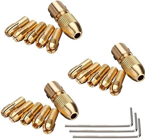 Mesee Juego de 3 portabrocas de latón de 0.020-0.118 in Juego de brocas eléctricas pequeñas, adaptador de portabrocas giratorias para herramientas