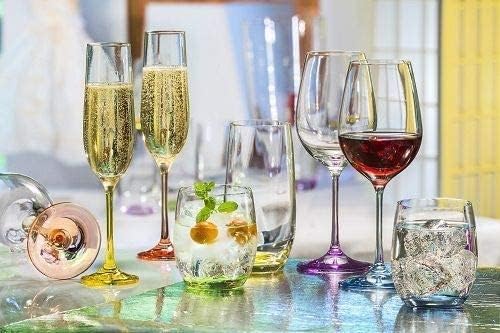 Juego de 6 vasos de cristal de vino blanco de 12 onzas cada tallo de diferentes colores