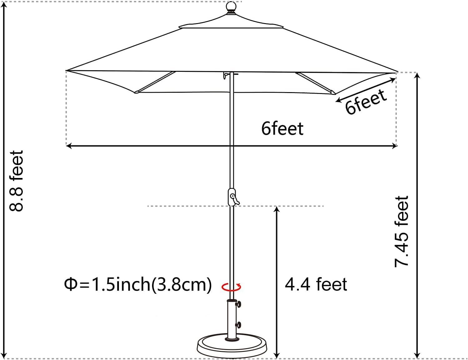 EliteShade Sombrilla cuadrada de patio de 6 x 6 pies para mesa y exteriores, uso comercial, no se va a decolorar durante 10 años, con ventilación,