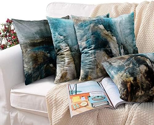 Emvency Juego de 4 fundas de almohada modernas abstractas desordenadas, verde azulado, turquesa, negro y marrón, pintura retro, fundas de almohada