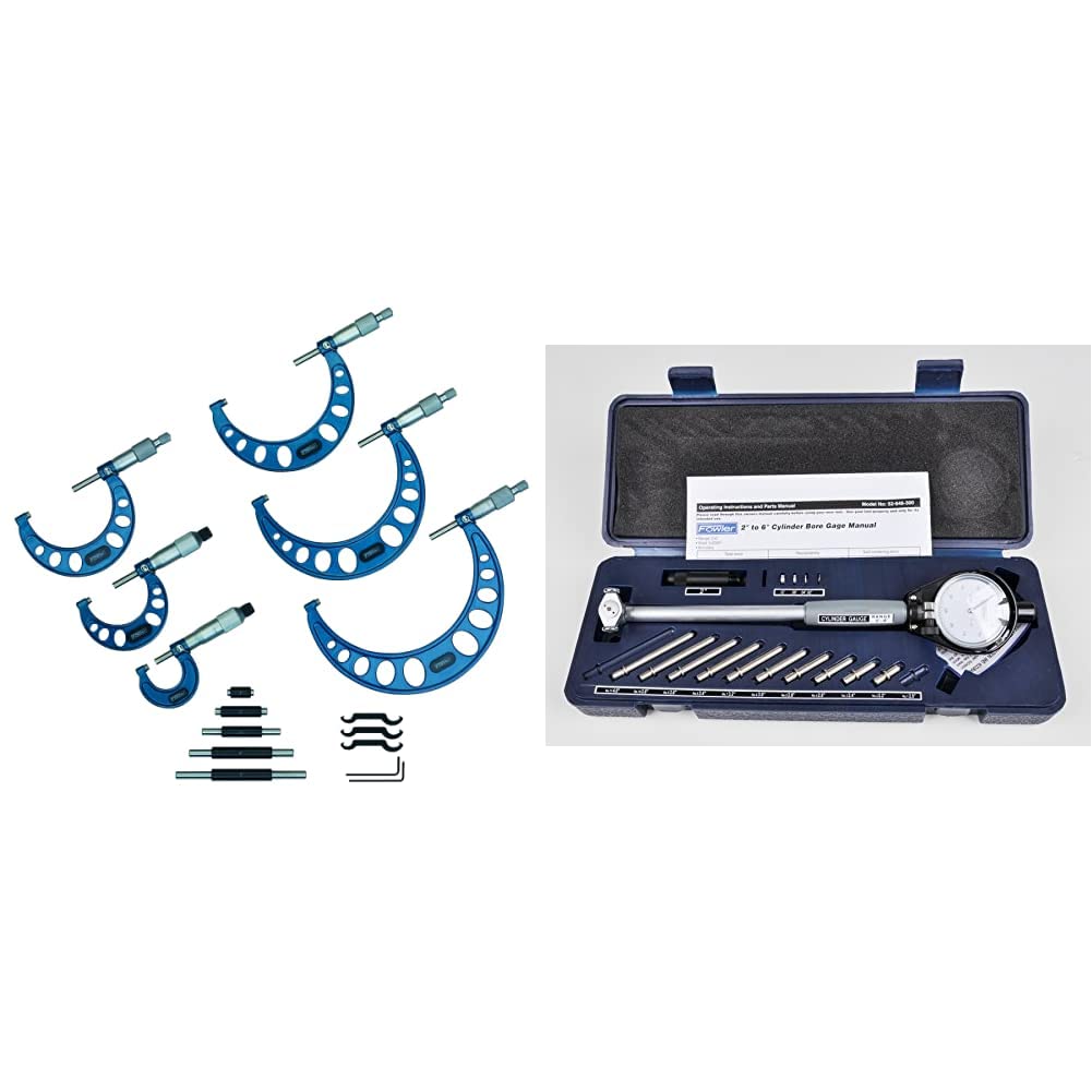 Fowler 52-215-006-1, Juego de micrómetros exteriores con rango de medición de 0 a 6 pulgadas y 52-646-300-0, calibre de diámetro del dial del