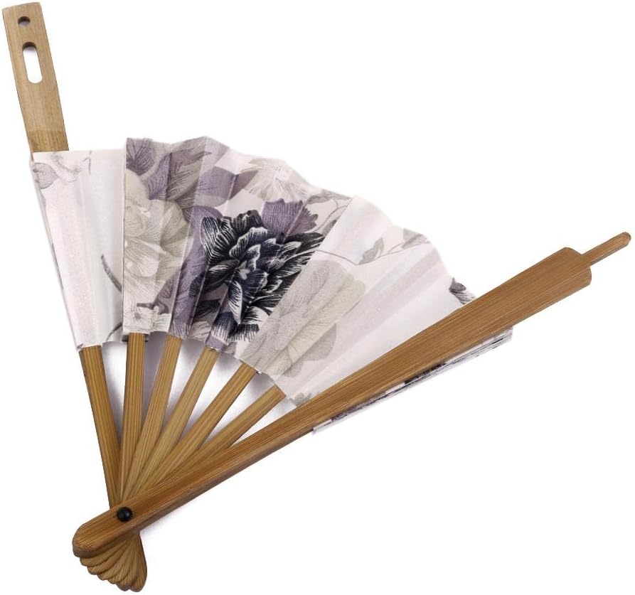 Abanico japonés Art Deco redondo de tela de seda de bambú ventilador plegable mano para mujeres boda fiesta decoración del hogar blanco